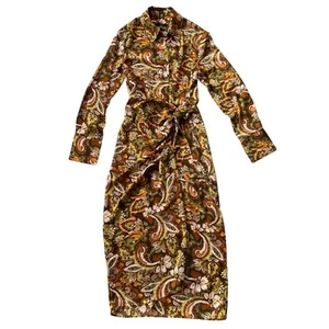 NWT Drew Anthropologie Collared Long Sleeve Wrap Midi Dress Size XS 70s Bohemian - Picture 1 of 6
