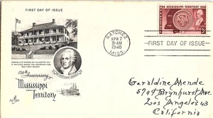 Mississippi Territory 150th Anniversary April 7, 1948 Mail Cover FDC - Picture 1 of 1