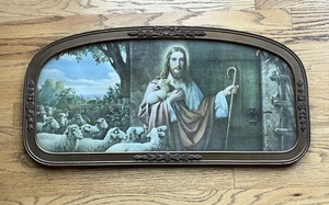 VINTAGE JESUS THE GOOD SHEPARD LITHO PRINT IN WOOD FRAME 27 x 13 -- 8833 - Picture 1 of 8