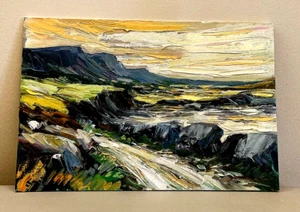 Impressionist Seascape Shore rocks landscape oil painting on board - Picture 1 of 10
