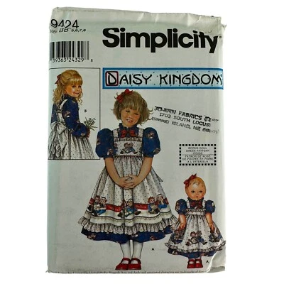 Simplicity 9424 Daisy Kingdom Childs & Doll Dress Pinafore Size BB 5-8 UNCUT - Image 1 of 3