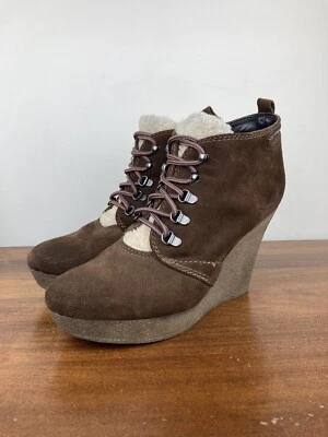 Botines de cuña DIESEL para mujer marrón gamuza con cordones lengua sherpa talla 41 EE. UU. 10,5 Foto 1 de 4