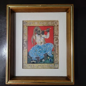 Irene Awret Art Print Peace Girl Flute Matted Framed Israel Jerusalem Estate Vtg - Picture 1 of 7