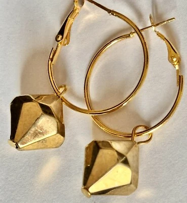 Gold Hoop and Gold Vintage Bead Dangle Earrings. - Image 1 of 2