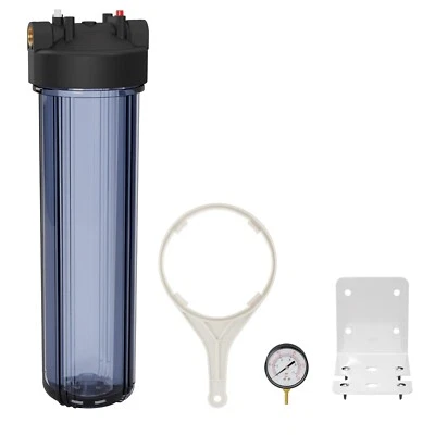 20" x4.5" Big Blue Clear Whole House Filter Housing 1" Ports W/ Pressure Release - Image 1 of 4