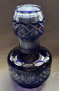 Hungarian Cobalt Blue Decanter CUT TO CLEAR BEDSIDE WATER DECANTER & GLASS See - Picture 1 of 9