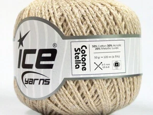 Cotone Stella Beige Gold Yarn 55293 Ice Yarns DK Cotton Metallic 50gr 131yds - Picture 1 of 6