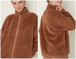 Victoria’s Secret PINK Plush Teddy Full Zip Mock Neck Oversized Sherpa Jacket M - Picture 1 of 12
