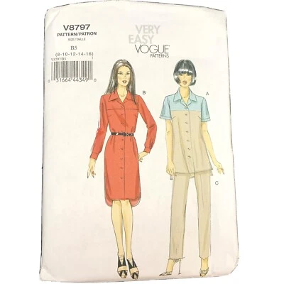 Vogue Top Shirt Dress Loose Fit Pants Semi Fit Sewing Pattern 8797 Sizes 8-16  - Image 1 of 4