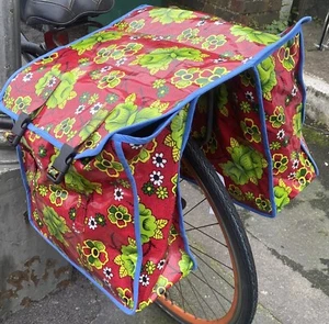 Waterproof Double Panniers Bike Pack Rear Carrier Retro Vintage Floral Pendleton - Picture 1 of 6