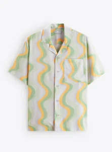 Zara Man WAVY PRINT SHIRT Relaxed fit shirt made of a viscose And linen Large - Picture 1 of 9