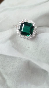 Natürlicher feiner Kissenschliff 5 grüne Smaragd 14K Weißgold plattiert Ringgröße 4-14 - Bild 1 von 5