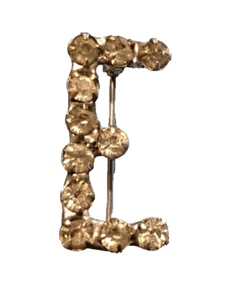1940s "E" Initial Pin Rhinestones Pot Metal Brooch, Vintage so-49 - Picture 1 of 5