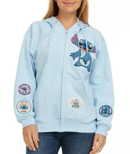 Disney Stitch Women’s Blue Full Zip Character Sweatshirt Hoodie, Patches, XXL - Picture 1 of 5