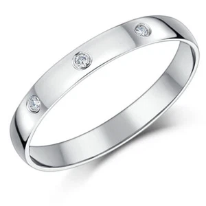 3mm 9 Quilates Oro Blanco Diamante Mujer Alianza Corte Forma Marca UK 375 - Imagen 1 de 4