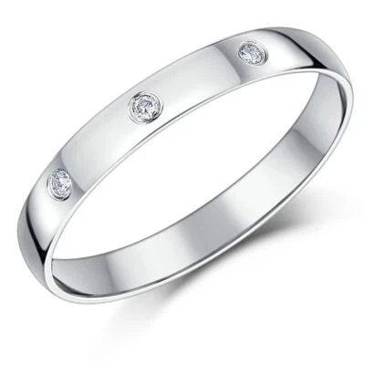 3mm 9 Carat White Gold Diamond Ladies Wedding Band Court Shape UK Hallmarked 375 - Image 1 of 4