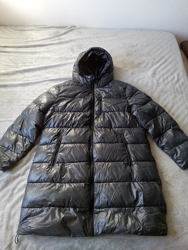 Cappotto donna Michael Kors con cappuccio impermeabile caldo puffer XL grigio scuro lucido