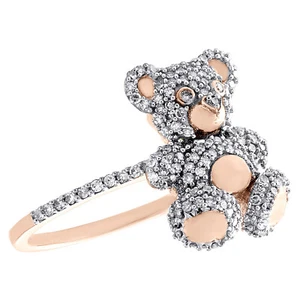10K Rose Gold Round Diamond Teddy Bear Ring 15mm Cocktail Fancy Band 1/2 CT - Picture 1 of 5