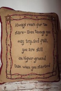 Teastain Primitive Pillow Rusty Stars Embroidered "Always Reach For The Stars.."