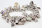 Antique HUGE Sterling Silver English Charm Bracelet Break Glass money scrap 128g