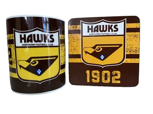 Brand New Genuine AFL Merchandise Hawthorn First 18 Mug And Coaster Gift Pack - Imagen 1 de 4