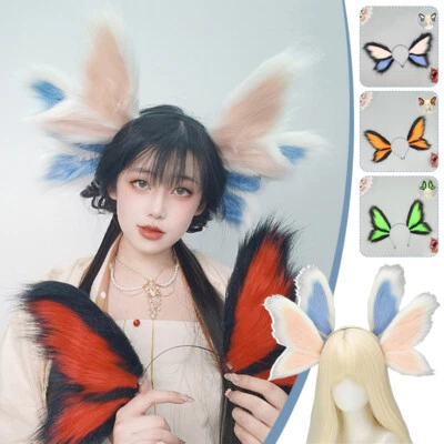 Fluffy Elf Ears Headband Butterfly Fantasy Creature Halloween Party Animal Ears - Image 1 of 4