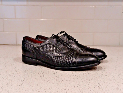 Allen Edmonds "Strand" Cap Toe Oxfords Weave Medallion Black Made in USA 7 D