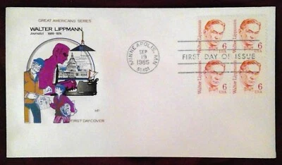 Scott 1849 FDC Walter Lippmann Great Americans Block of 4 BL4 House of Farnam - Image 1 of 2
