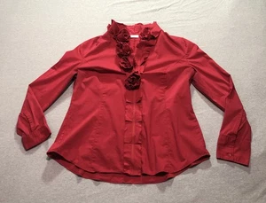 New York & Co Blouse Womens XL Romantic Rose Flower Occasion Business Cherry Red - Picture 1 of 9