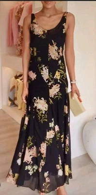 Zara Black Orange Floral Maxi Dress, UK Size XS 6-8 Blogger Floaty - Image 1 of 4