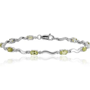 10K Solid White Gold Diamond Peridot Tennis Bracelet - Picture 1 of 12