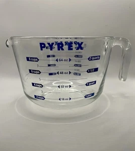 PYREX Corning 8 Cups 64 oz Large 2 Qt Glass Blue Print Measuring Cup Made in USA - Picture 1 of 11