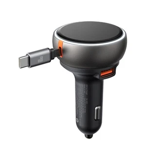 Car Charger 80 Watt 2in1 Type C USB A Fast Charge with Retractable Cable 7A Max - Picture 1 of 12