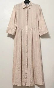 Zara Linen Blend 3/4 Sleeve Pink Button Down Midi Shirt Dress Size XS NWT - Picture 1 of 19