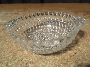 VINTAGE CLEAR HOBNAIL GLASS BOWL HANDLED SCALLOPE DEDGE DIAMOND 5" / WRONGWAY052 - Picture 1 of 5