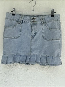 Falda de mezclilla plisada tiro bajo talla 11 principios de 2000 Y2K Angels Jeans - Imagen 1 de 11