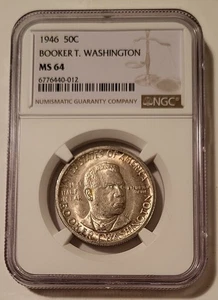 1946 Booker T Washington Commemorative Silver Half Dollar MS64 Toned - Picture 1 of 4