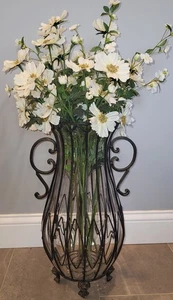 Vintage 21" Wrought Iron Caged Blown Glass Lion Claw Foot Table Floor Urn Vase - Picture 1 of 8