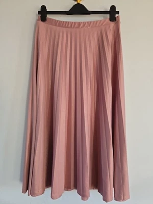 Pink Pleated Skirt Size 12 Fits 10 & 12 Rose Gold Shimmer Good F&F Condition - Image 1 of 4