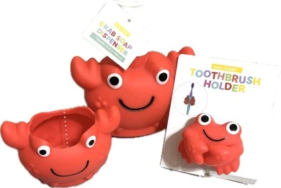 Juego de baño de cangrejo rojo de 3 piezas - Dispensador de jabón, carrito de pasta de dientes, soporte para cepillo de dientes Foto 1 de 4