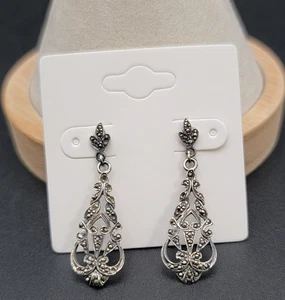 Pendientes colgantes colgantes vintage de plata de marcasita. WZ TH 925 - Imagen 1 de 7