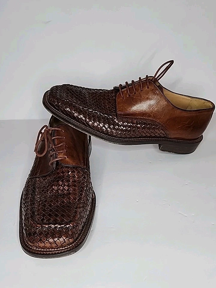 Zapatos de vestir Oxford Mercanti Fiorentini para hombre talla 9 M cuero tejido marrón Foto 1 de 4