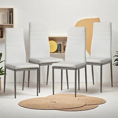 Sillas de comedor 4 piezas - cuero PU, cojín blanco y patas de tubo redondas grises Foto 1 de 4