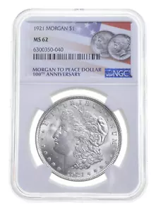 1921 MS62 Morgan Silver Dollar NGC 100th 2021 Label Philadelphia - Picture 1 of 5