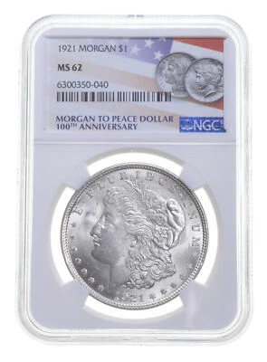 1921 MS62 Morgan Silver Dollar NGC 100th 2021 Label Philadelphia - Image 1 of 4