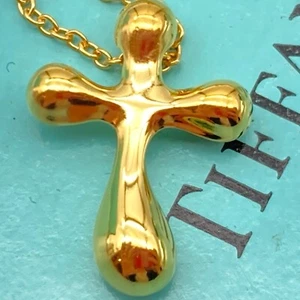 Tiffany & Co Gold Plate Small Cross Elsa Peretti Necklace 16" 925 silver 2.4g - Picture 1 of 19