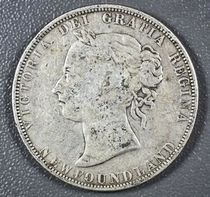 1898 NEWFOUNDLAND CANADA SILVER 50 CENTS QUEEN VICTORIA 92.5% SILVER - Picture 1 of 2