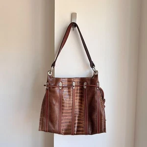 Vintage Y2K 90s Snakeskin Shoulder Bag Gorpcore Hobo Minimalist Animal Print - Picture 1 of 14