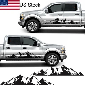 2x 78.7'' Black Snow Mountain Car Truck Side Fender Skirt Stripe Decal Stickers - Picture 1 of 8