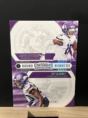 JUSTIN JEFFERSON JEFF GLADNEY 2020 Contenders 1 Round Numbers RN-JG Vikings /149 - Image 1 of 2